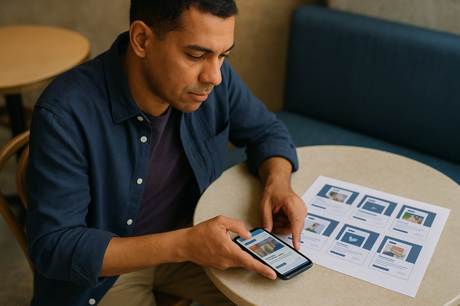 Professional man in his 30s–40s planning Meta/Facebook-style social campaigns related to: care este diferența dintre campaniile Facebook Ads pentru trafic și conversii