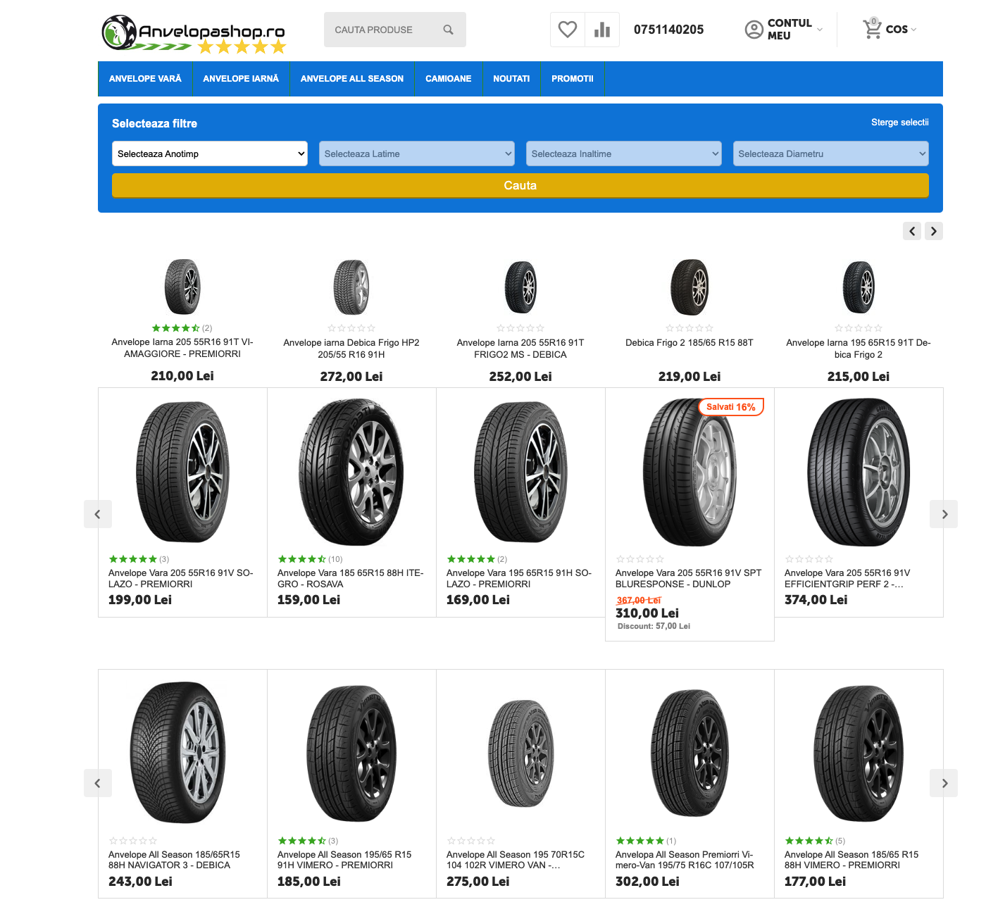 Captură ecran Anvelopashop